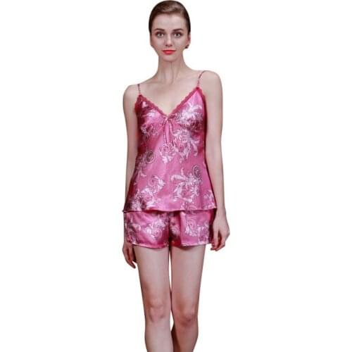Women Evening Wear Sexy Lingerie Corset Crop Top Underwear Satin Silk V-neck Lace Sleepwear Pajamas Tops + Pants