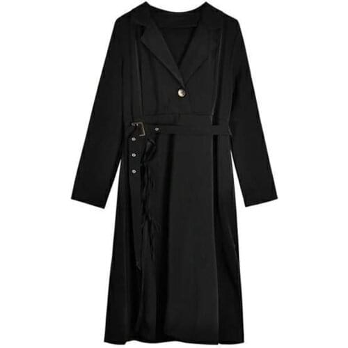 Long Sleeve Dresses Women Classy Vestidos 2021 Mujer Elegant Sashes Side Slit A-Line Charm Vintage Black Empire BF Notched