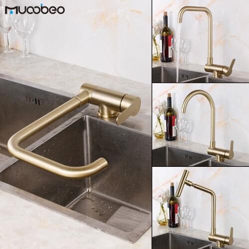 Golden Kitchen Swivel Folding Faucet 304 Stainless Steel Internal Window Faucet Hot And Cold Inner Window Sink Mixer Tap