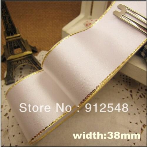 1-1/2"(38mm) 0ne pieces/25Yards white Gold Edge Satin Ribbon,Jewelry Accessory,Gift packing,JBGX12005