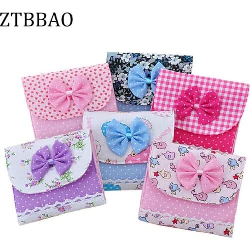 1PCS Cute Women Cloth Menstrual Pads Menstrual Bowknot Cotton Sanitary Towel Napkin Pad Purse Holder Easy Bag Organizer