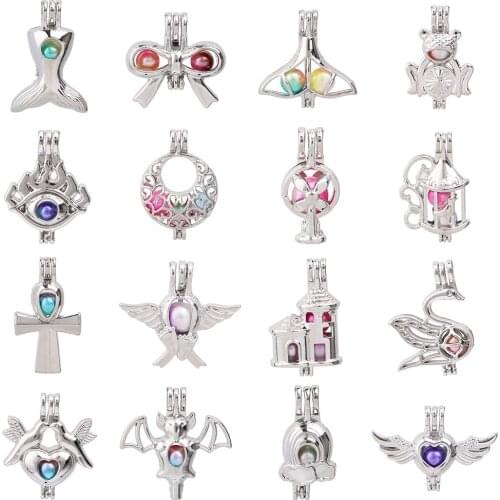 1pc Mixed Tail Bowknot Frog Dangle Birdcage Cross Pearl Cage Pendant Bead Cage Essential Oil Diffuser Lockets for Oyster Pearls
