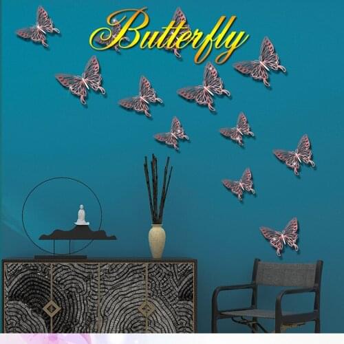 12Pcs/Set 3D Butterfly Mirror Wall Sticker Decal Wall Art Removable Festival Wedding Party Decor Kids Room Decoration Stickers