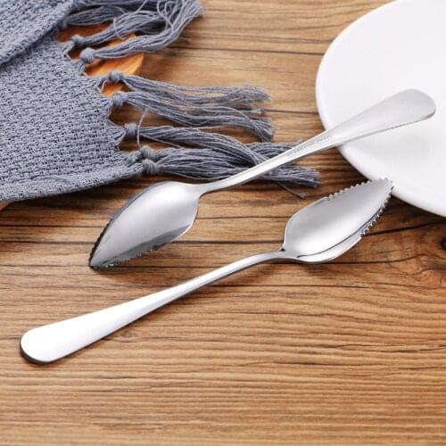 2PC thick smooth stainless steel grapefruit spoon dessert spoon serrated edge cut fruit kitchen gadget cooking tools