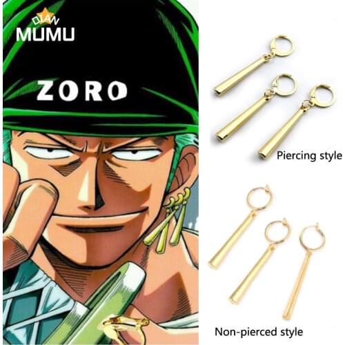 3Pieces/lot Anime Roronoa Zoro Earrings Non-pierced Style Earrings Women Men New Trendy Personality Drop Ear Clip Female Jewelry