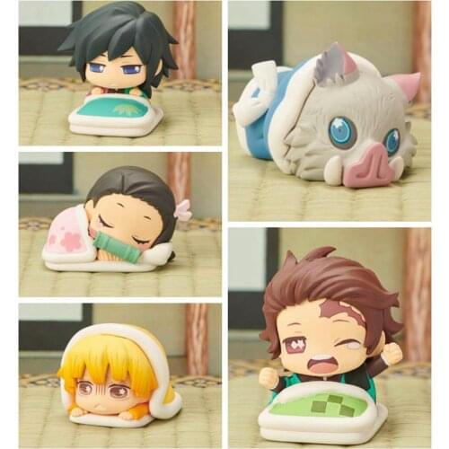5pcs/set Anime Demon Slayer: Kimetsu no Yaiba Kamado Tanjirou Agatsuma Zenitsu kamado Nezuko Sleeping Q Ver. PVC Action Figure