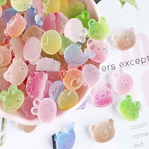 50Pcs 3D Candy Nail Charms Bear Rabbit Shapes Slimes Fudge Nail Art Resin Rhinestones Colorful Cute Animal Design Accessories