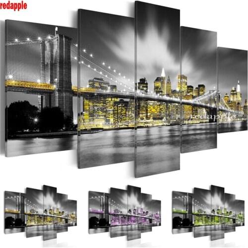 5D DIY Diamond Painting Diamond Embroidery New York Brooklyn Bridge Decorative Picture of Rhinestones city night view 5pcs icon