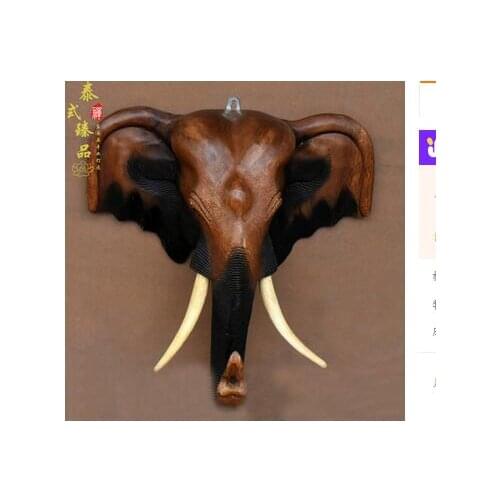 Big Thailand real wood wall decoration handmade wooden carving crafts sitting room porch background hanging elephant head pe