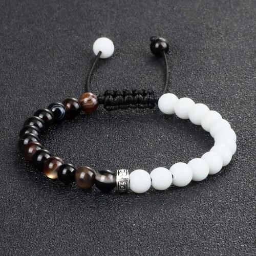 Natural Energy Stone Strand Bracelet Charm 6mm Tiger Eye Agates Beaded Bracelets Handmade Yinyang Bangles for Women Men Jewerly