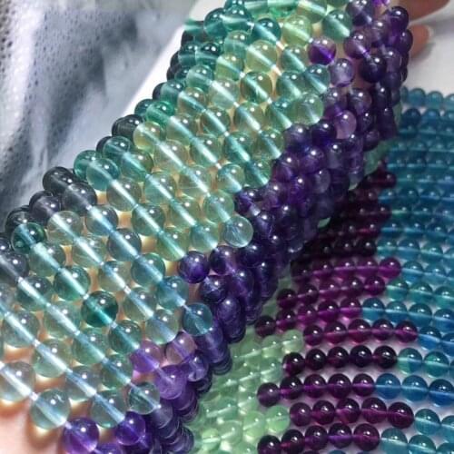 ICNWAY Natural 7A Grade Color Fluorite Gemstone Beads 6-12mm Smooth Round for Silver 925 Jewelry Making DIY Necklace 15inch