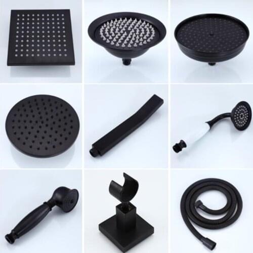 Black Brass rainfall Shower Head Wall Mounted Showerheads water save handheld Faucet accessories
