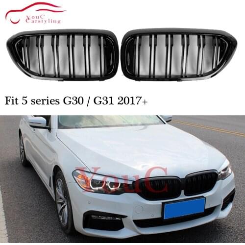Dual Slat Gloss Black Kidney Grille Grills for BMW 5 Series G30 G31 2017 + Sedan Estate Front Bumper Racing Grill Mesh