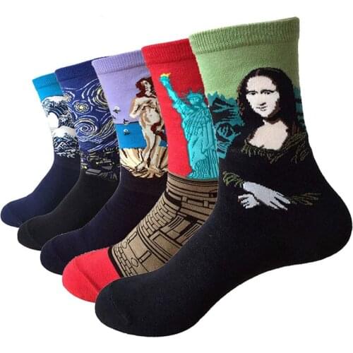 HarajukuPrinting Cotton Classic Art Socks Oil Painting Star Fashion Women Casual Van Gogh Christmas Gift