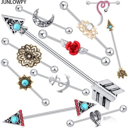 JUNLOWPY Wholesale Body Jewelry 14 Gauge Lots Long Industrial Barbell Earring Helix Bar Ear Tragus Piercing Cartilage mix 20pcs