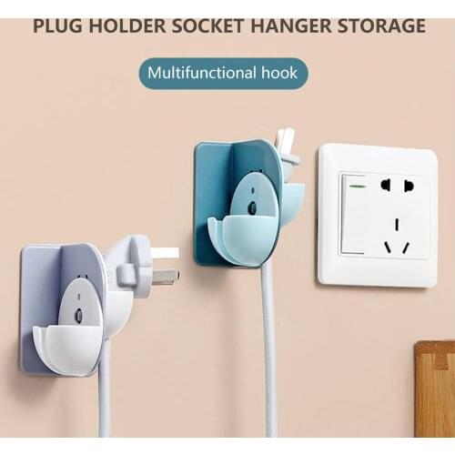 Adhesive Wall Mounted Multi-Function Wall Storage Hook Reusable Power Plug Socket Holder Home Kitchen Wall Bathroom Organizer