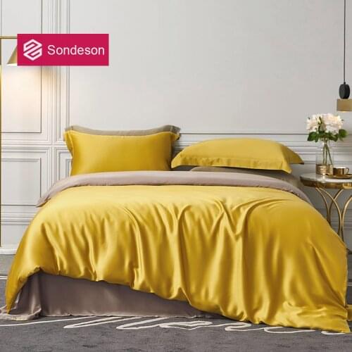 Sondeson Luxury 100% Silk Bedding Set Top Grade Silk Solid Color Duvet Cover Flat Sheet Pillowcase Queen King Free Shipping