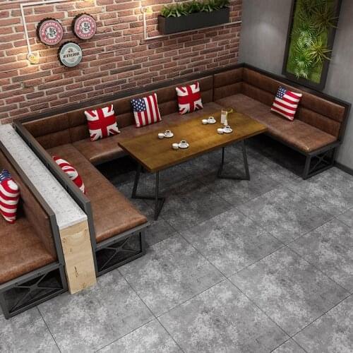 Retro industrial style wrought iron theme restaurant bar card seat sofa barbecue clear bar KTV cafe table and chair combination