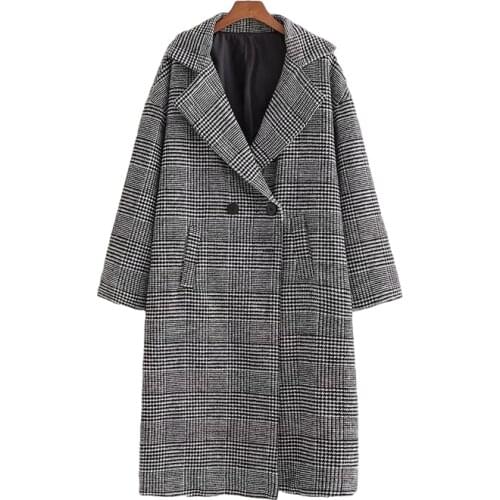 Nice Vintage Woman Loose Houndstooth Long Woolen Coats New Autumn Vogue Ladies Thick Plaid Jackets Female Oversized Outwear