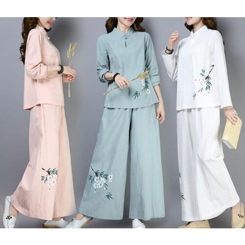 Summer new cotton&linen female printed tai chi clothing wushu martial arts uniforms taijiquan uniforms yoga tai chi suits