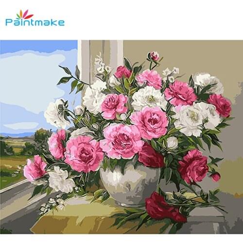 Paintmake Flowers Paint By Numbers DIY Digital Canvas Oil Painting window Wall Art Picture Gift For Home Room Decoration 40*50cm