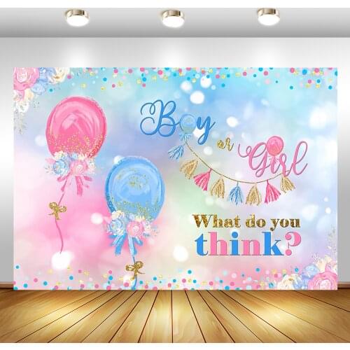 MOCSICKA Gender Reveal Backdrop Boy or Girl Blue or White Balloons Photography Background Gender Surprise Party Banner Backdrops
