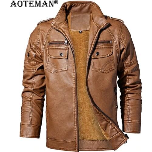 Men Jackets Bomber PU Leather Coats Fleece Male Clothing Warm Outwears Overalls Slim Fit Casual Men Biker Motorcycle Coat LM202