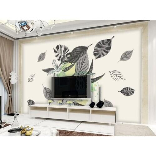 Custom wallpaper for walls 3d papel de parede,Retro graffiti personality leaves wallpaper,living room TV sofa wall large mural