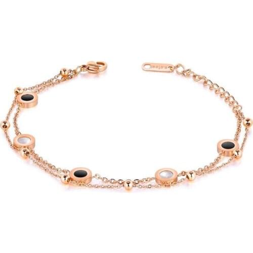 Original Double Layer Stainless Steel Acrylic & Shell Charm Bracelets For Women Girls Bohemia Chain Link Bracelet