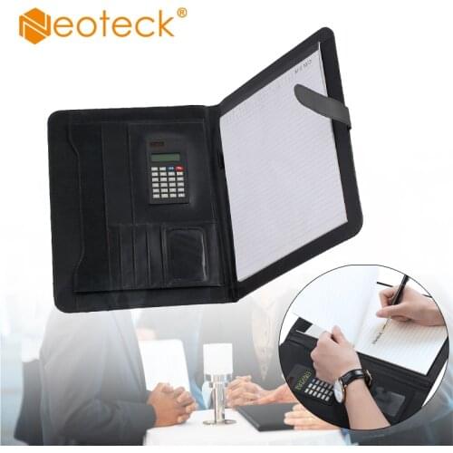 Neoteck Black A4 Executive Conference Folder Portfolio PU Leather Document Organiser with Calculator Protective Case Cover