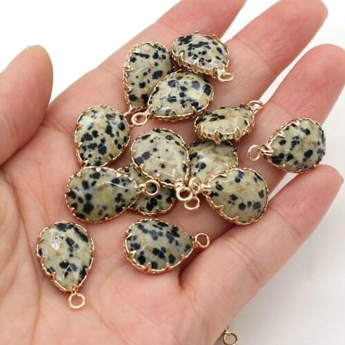 4Pcs Natural Speckled Stone Pendant Retro Drop-Shaped Single-Hole Charm for Jewelry Making DIY Necklace Accessories Gift 14x23mm