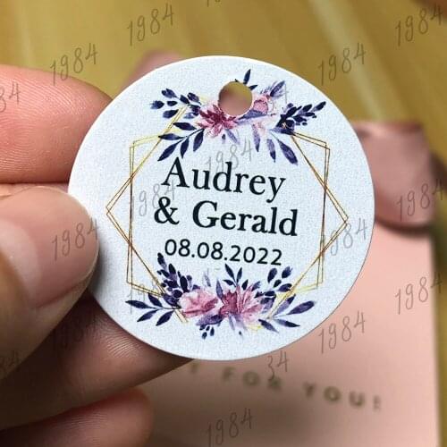 Custom Favor tags Personalized Circle Wedding Tags With Hole your text or logo Handmand Thank You Labels- Pearl paper