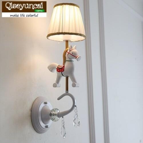 Qiseyuncai American childrens room carousel crystal wall lamp boy girl bedroom bedside lighting free shipping