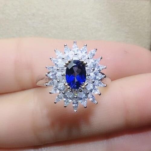 Natural real blue sapphire luxury ring Per jewelry 925 sterling silver 5*7mm 1ct gemstone Fine jewelry J2121614