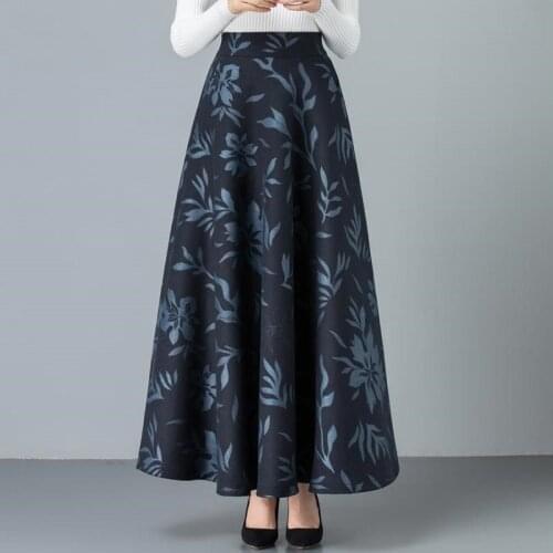 High Waist Wool Skirt Mom Casual Maxi Long Skirt Elegant Spring Winter Printing Woolen Skirts Womens Jupe Femme Vintage Warm