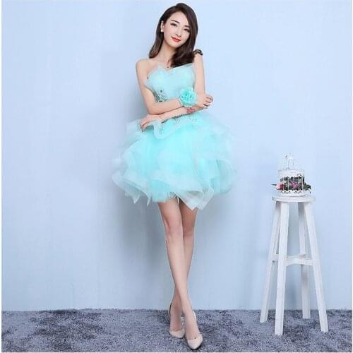 Pretty Appliques Lace Lady Cocktail Dresses See Thru Strapless Ice Blue Short Homecoming Dresses Sweet Prom Gowns 2020