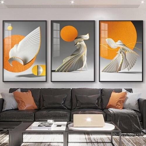 Modern Abstract Canvas Painting Waterproof Poster Geometric Decoration Wall Large Print Orange Round Picture Gift 60X80CM