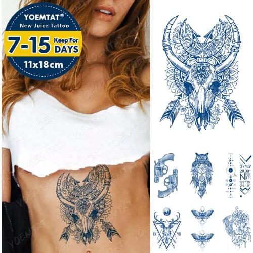 Juice Lasting Ink Tattoos Body Art Waterproof Temporary Tattoo Sticker Sexy Lace Gun Tatoo Arm Fake Owl Lion Tatto Women Men