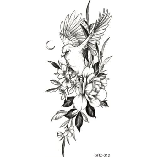 Three styles Grey Flower/bird/sheep Waterproof Temporary Tattoos Men Temporary Tatoo Sticker Fake Tattoo Sleeves Kids Tattoo