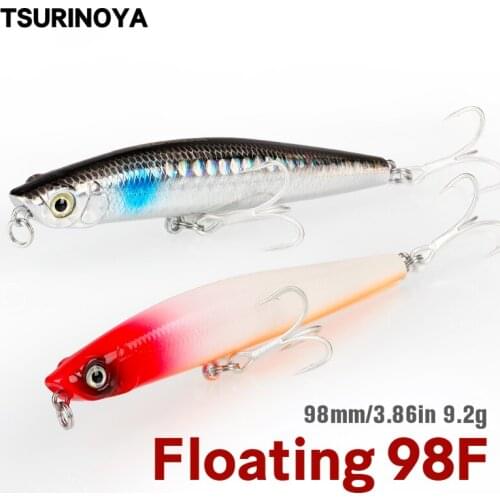 TSURINOYA 98F Fishing Lure Floating Pencil DW66 98mm 9.2g Top Water Long Casting Tungsten Steel Center Of Gravity Pike Bass Bait
