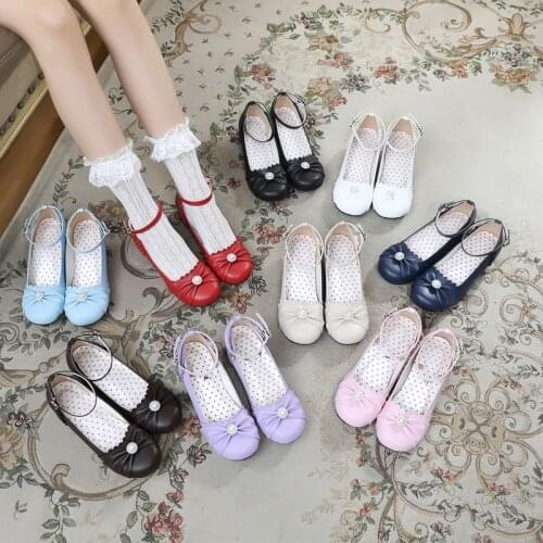 Lolita shoes sweet princess daily japanese high heel vintage lace bowknot bandage kawaii jk shoes cosplay loli women shoes