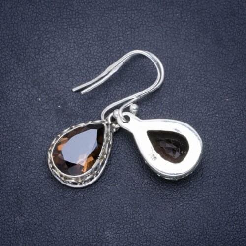 Natural Smoky Quartz Handmade Unique 925 Sterling Silver Earrings 1.25" A0965