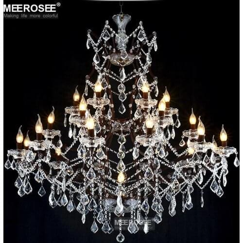 Vintage Wrought Iron Chandelier E14 Bulb Large Crystal Suspension Light Fixture 25 Lights Hanging Lustre for Hotel Restaurant