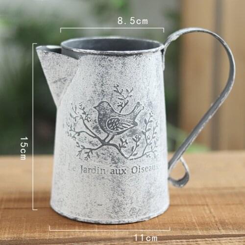Vintage Home Decor Flower Eco Friendly Garden Bird Print Easy To Store Shabby Iron Vase Galvanised Crafts Old Watering Pot Shape