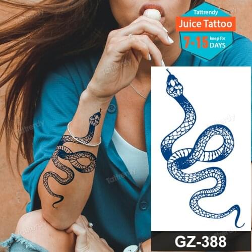 Juice Ink Arm Sleeve Temporary Tattoo Stickers Snake for Woman Men Body Waist Long Lasting Waterproof Tattoos Dragon Rose Sexy