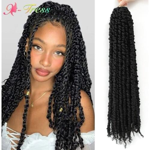 X-TRESS Pre-twisted Passion Twist Hair Synthetic Crochet Braiding Hair for Black Women Soft Pre Looped Braiding Hair Extensions