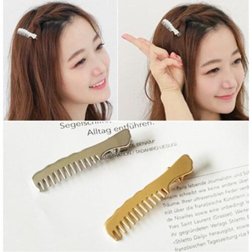 Womens Hairpin One word Side Clip Vintage Golden Bangs Clip Non-slip Metal Comb Hairpin Side Clip Hair Accessories Headdress
