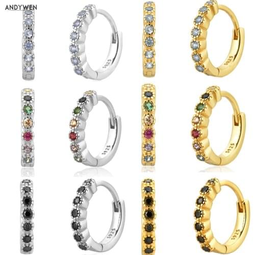 ANDYWEN 925 Sterling Silver Rainbow Colorful Hoops Women Luxury Jewelry CZ Zircon Huggies Rock Punk Loops Circle Earring Jewels