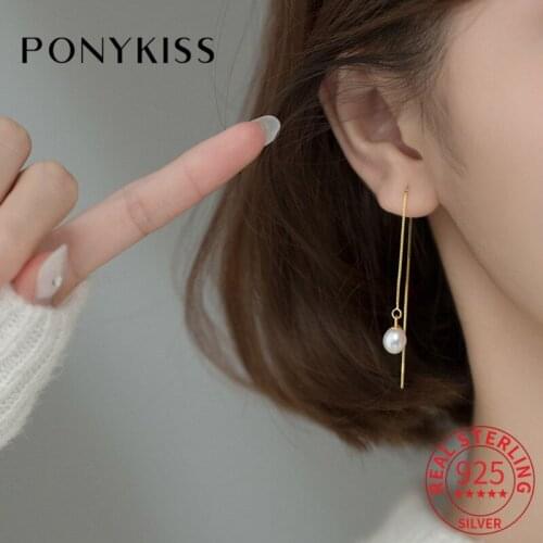PONYKISS Trendy 925 Sterling Silver Drop water Pearl Ball Teassl Dangle Drop Earrings for Women Party Fine Jewelry Accessory
