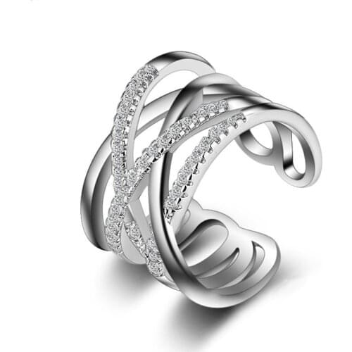 Fashion 925 sterling silver jewelry crown Rings female double cross cz Crystal infinity ring bague argent S925 femme mujer anel